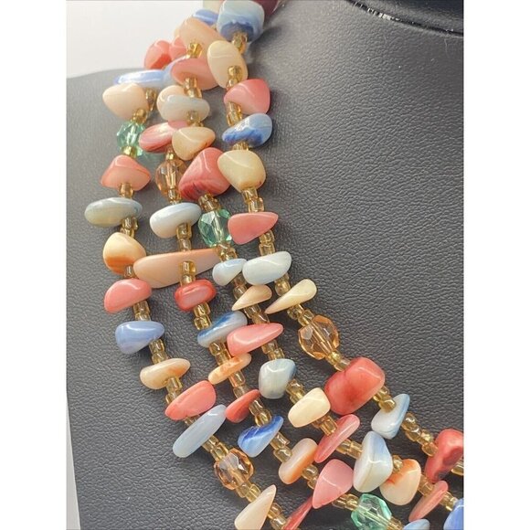 Shell  Necklace Choker Vintage Multi Strands Pastel Colors 13” Japan - Picture 3 of 8